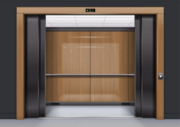 Elevator portal with wooden frame